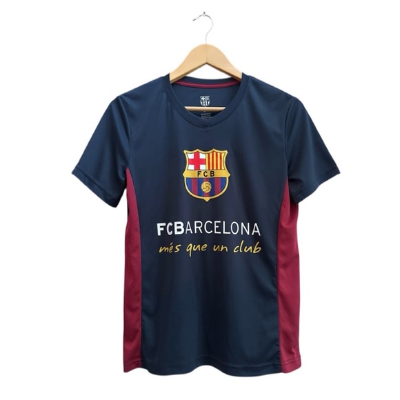 FC BARCELONA Navy Short Sleeve Shirt Barca Crest Soccer Football Boy Girl XL - Picture 9 of 9